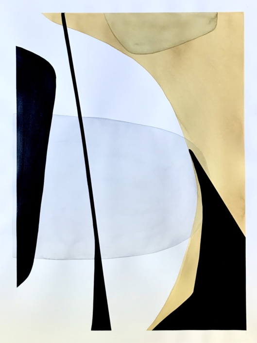 Pure Abstract No. 2 — abstract ink and coffee drawing with tan dome and pale blue oval forms by Aida Izadpanah, 2020